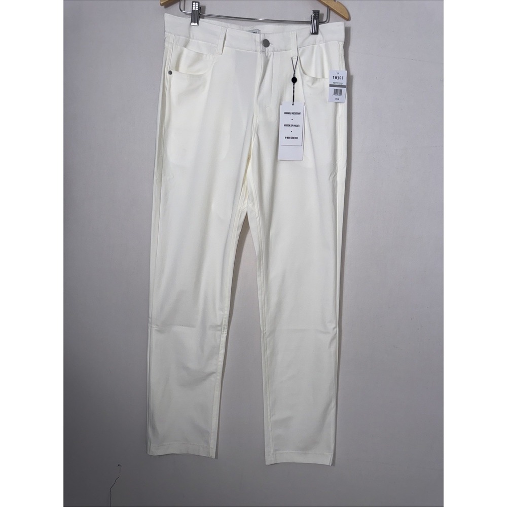 Twice Mens Pants Wrinkle Resistant Hidden Zip 4 Way Stretch Ivory 32x32 5 Pocket